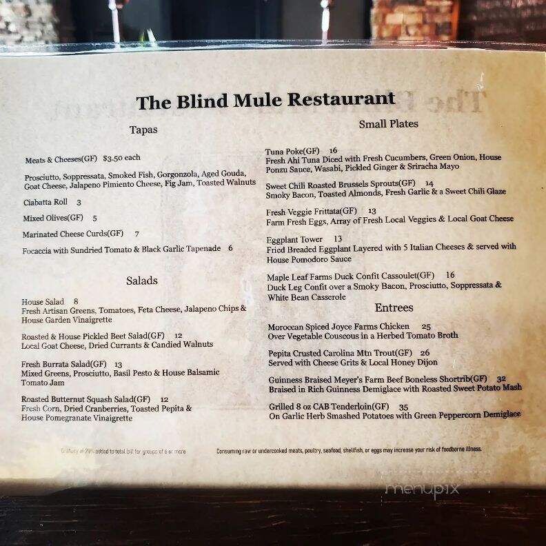 The Blind Mule - Brevard, NC menu_pic