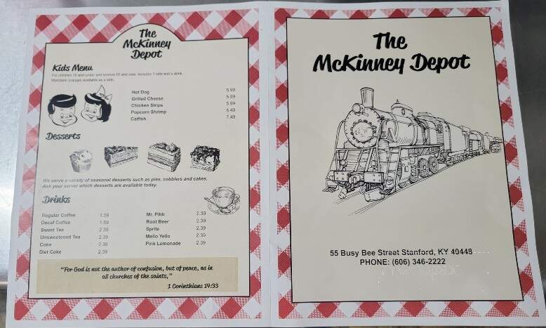 McKinney Depot Restaurant - McKinney, KY menu_pic