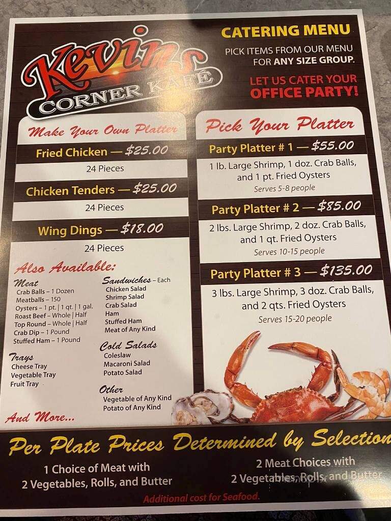 Kevin's Corner Kafe - Leonardtown, MD menu_pic