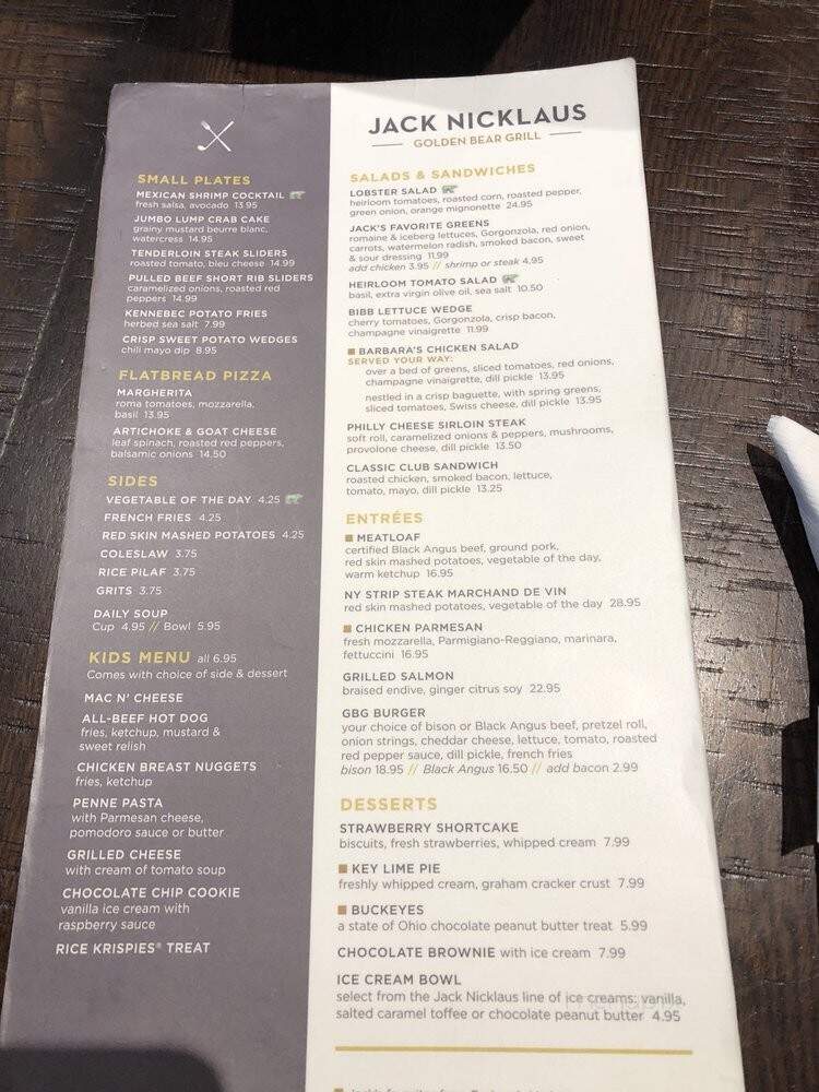Jack Nicklaus Golden Bear Grill - Charleston, SC menu_pic