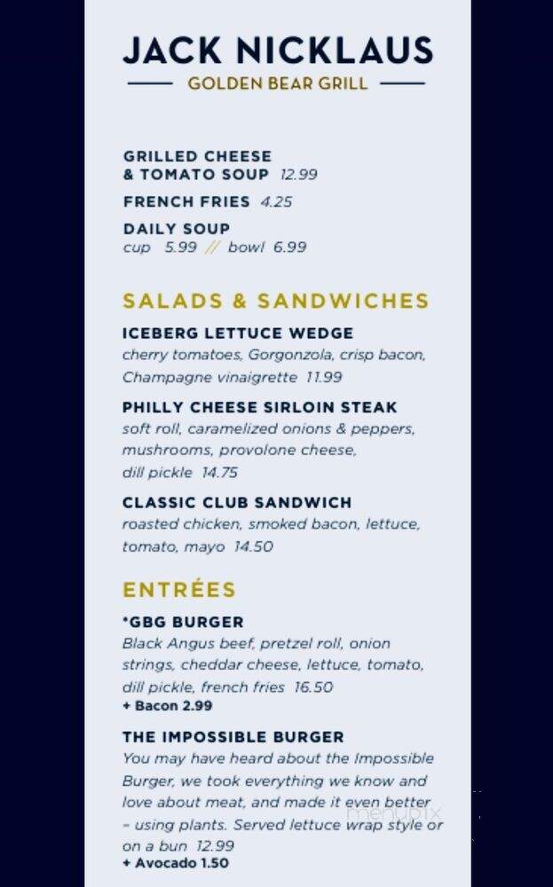 Jack Nicklaus Golden Bear Grill - Charleston, SC menu_pic