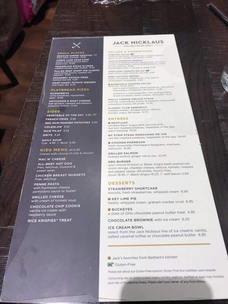 Jack Nicklaus Golden Bear Grill - Charleston, SC menu_pic