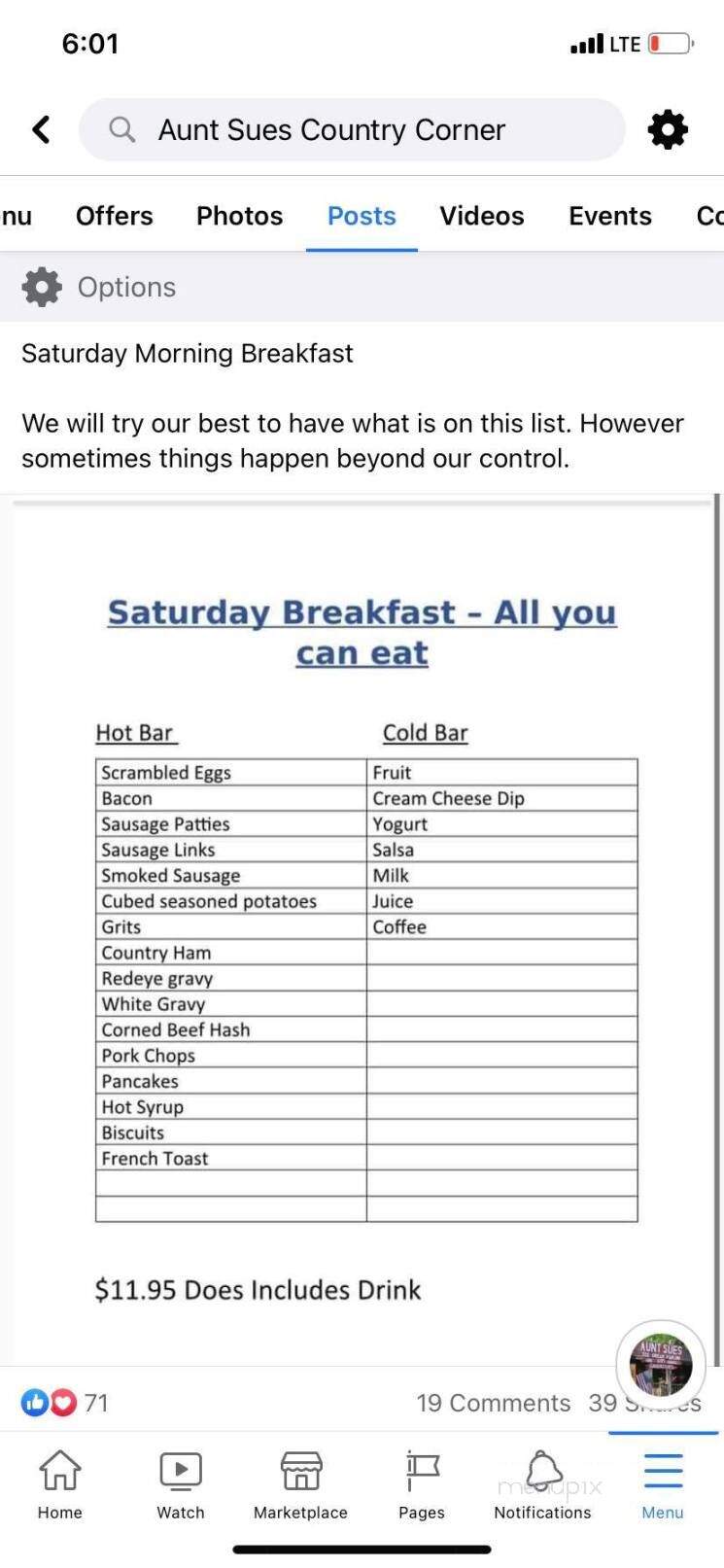 Aunt Sue's Country Corner - Pickens, SC menu_pic