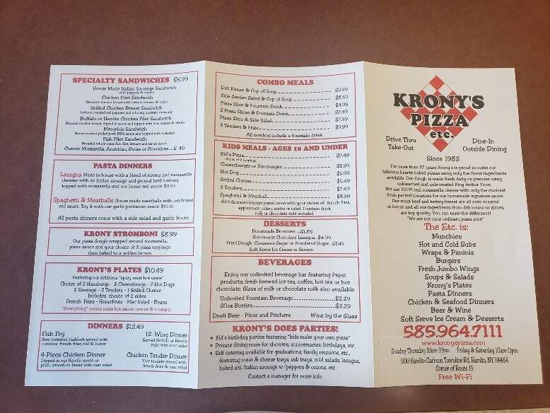 Krony's Pizza Etc - Hamlin, NY menu_pic