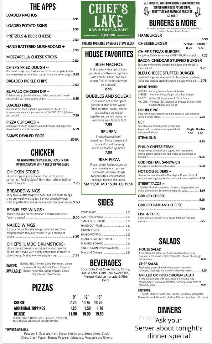Chief's Lake - Clarksville, OH menu_pic
