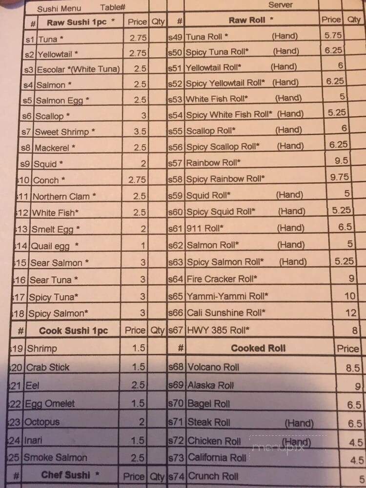 Fusion Japanese Steakhouse & Sushi Bar - Greenville, SC menu_pic