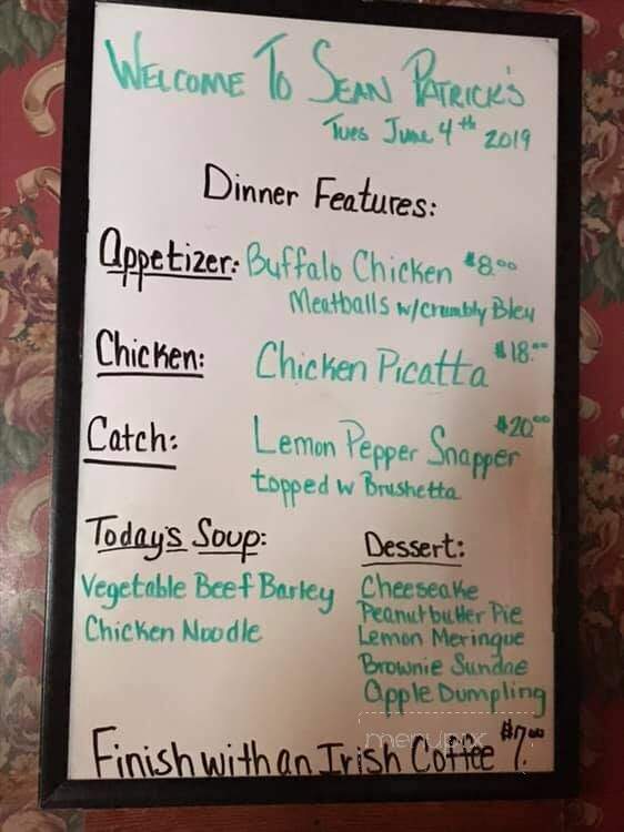 Sean Patrick's Restaurant - Getzville, NY menu_pic