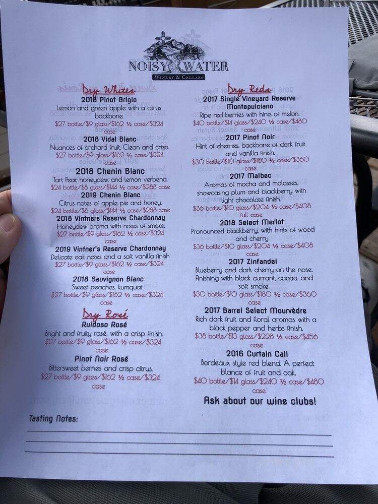 Noisy Water Winery - Ruidoso, NM menu_pic