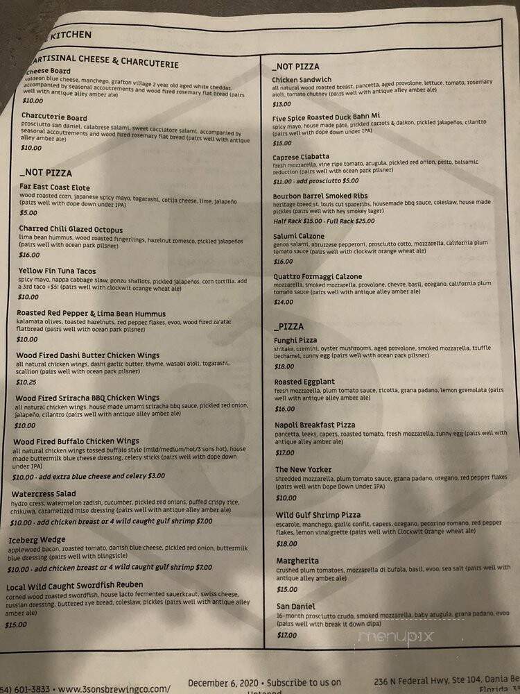 3 Sons Brewing - Dania Beach, FL menu_pic