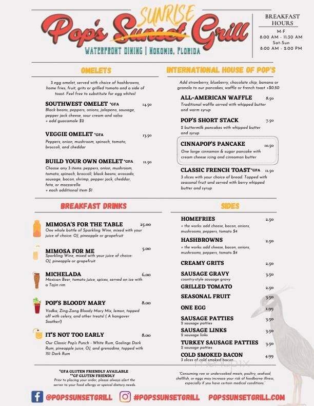 Pops Sunset Grill - Nokomis, FL menu_pic