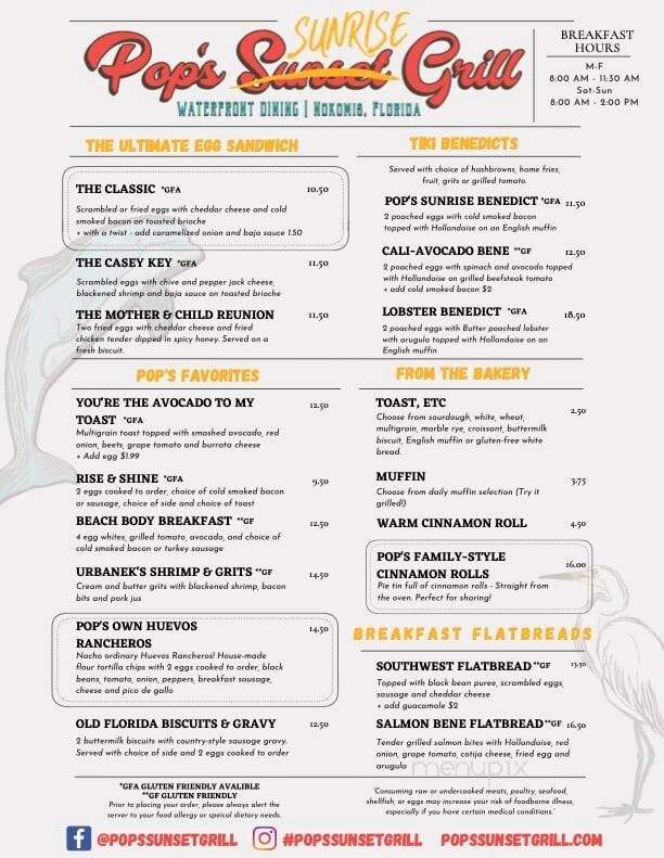 Pops Sunset Grill - Nokomis, FL menu_pic