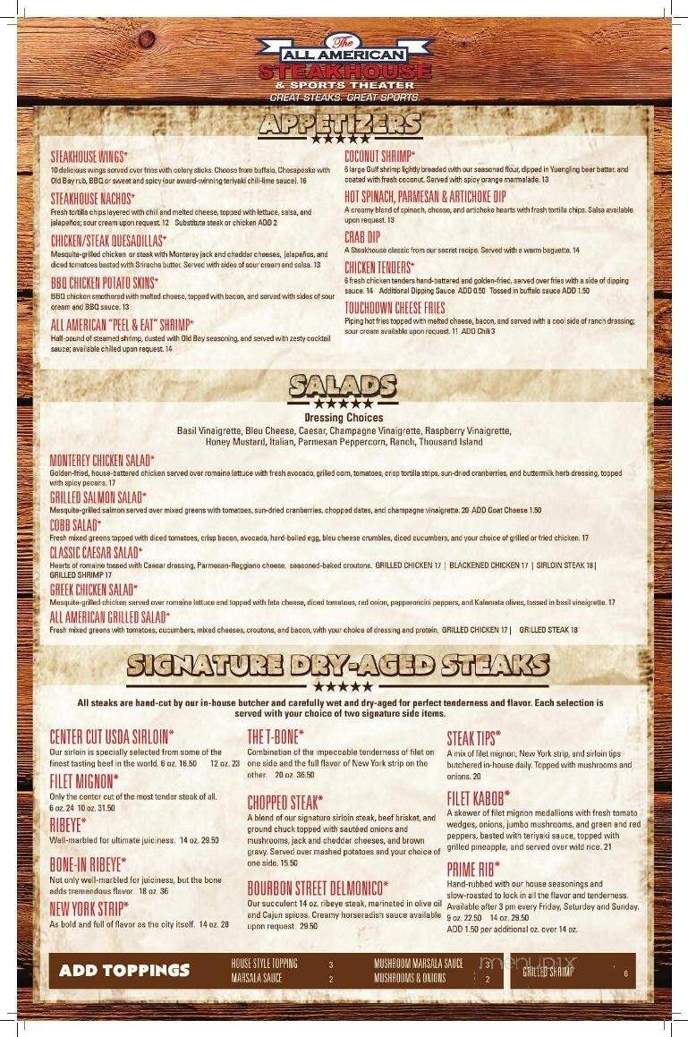 All American Steakhouse - Springdale, AR menu_pic