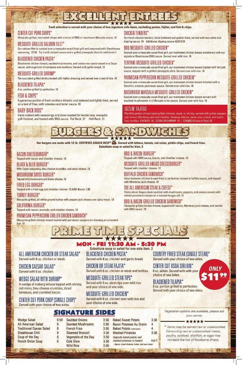All American Steakhouse - Springdale, AR menu_pic