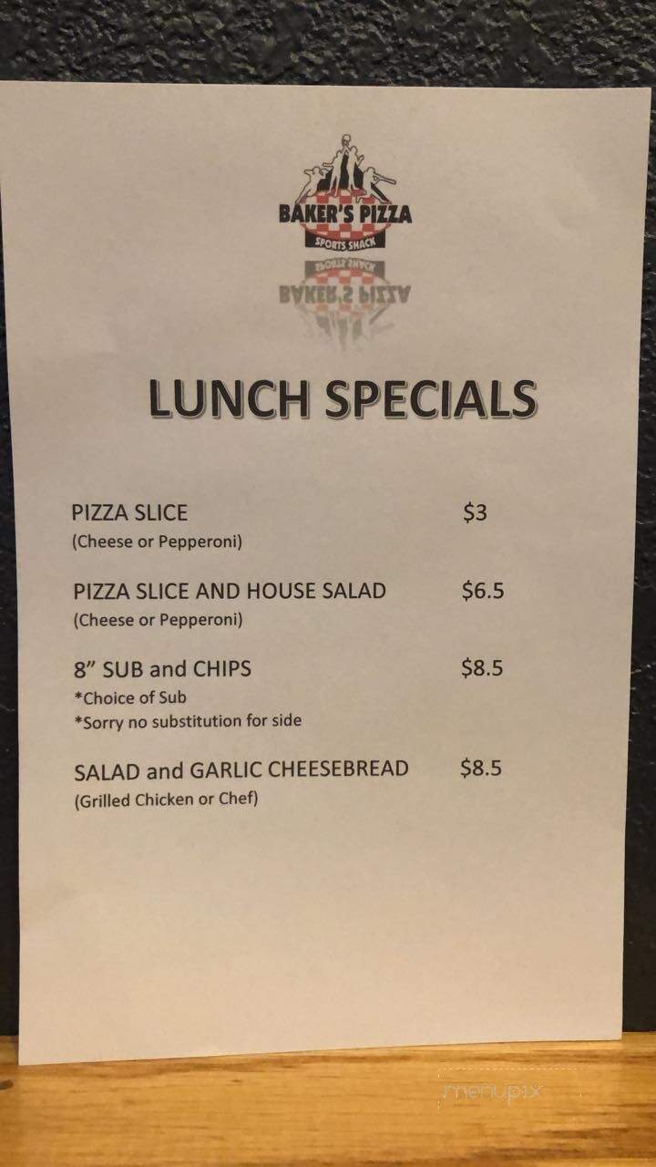 Baker's Pizza Sports Shack - Bucyrus, OH menu_pic