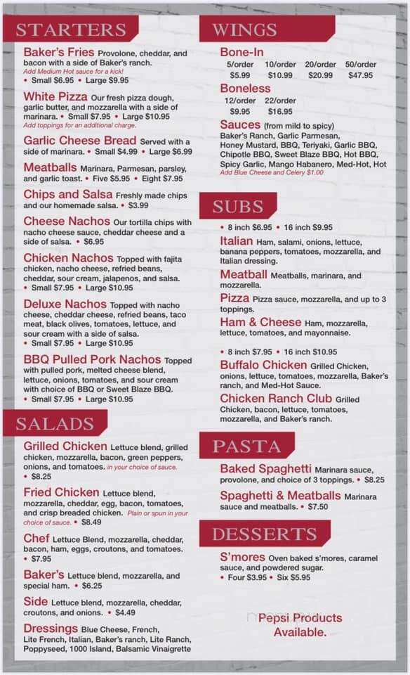 Baker's Pizza Sports Shack - Bucyrus, OH menu_pic