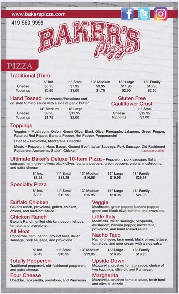 Baker's Pizza Sports Shack - Bucyrus, OH menu_pic