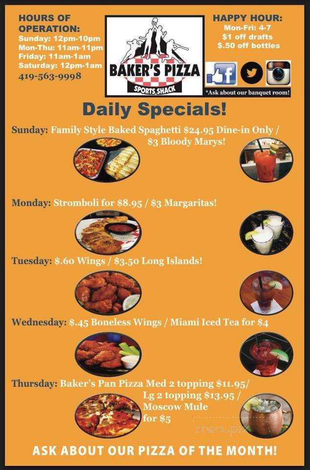 Baker's Pizza Sports Shack - Bucyrus, OH menu_pic