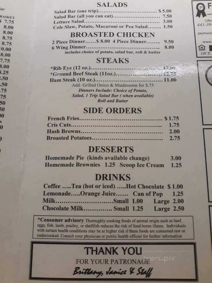 Hole In The Wall - Lawler, IA menu_pic