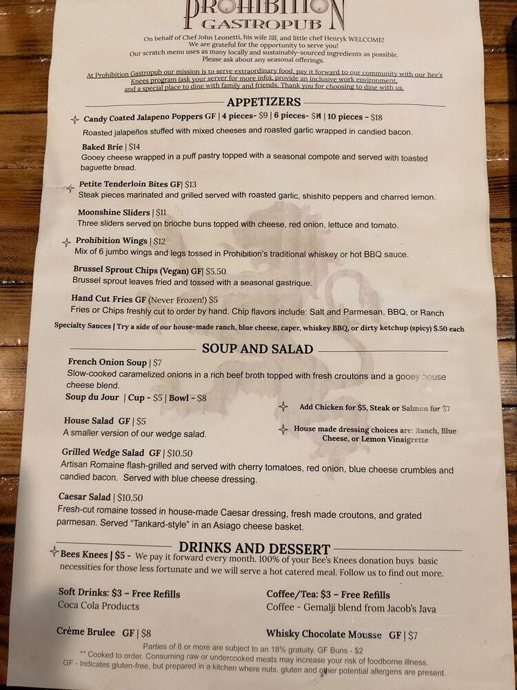 Prohibition Gastropub - Spokane, WA menu_pic