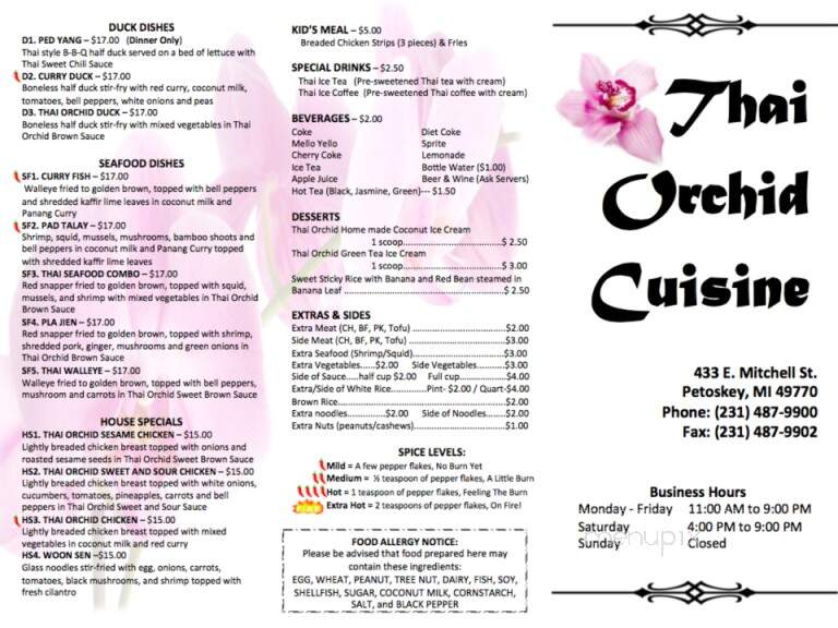 Thai Orchid Cuisine - Petoskey, MI menu_pic