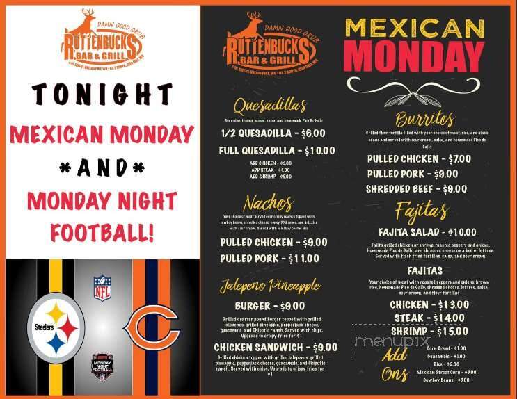 Ruttenbucks Bar & Grill Rt2 South - Glen Dale, WV menu_pic