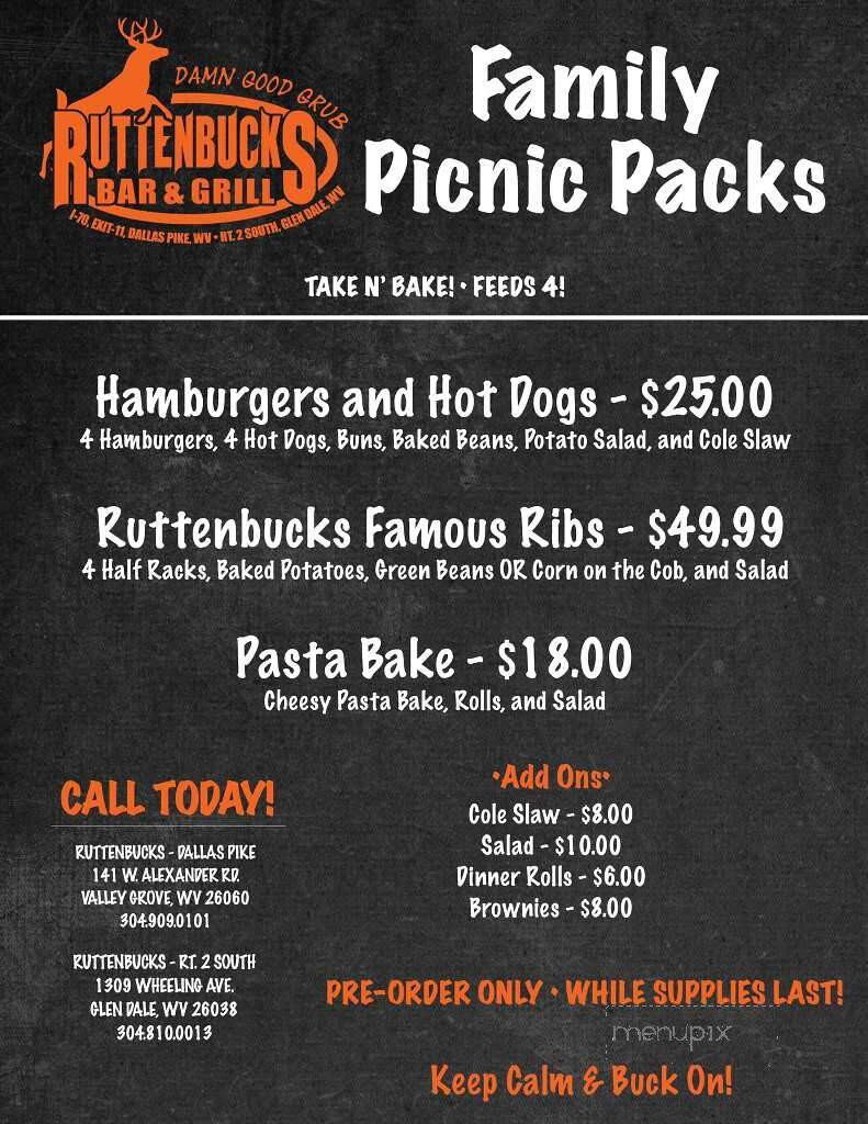 Ruttenbucks Bar & Grill Rt2 South - Glen Dale, WV menu_pic