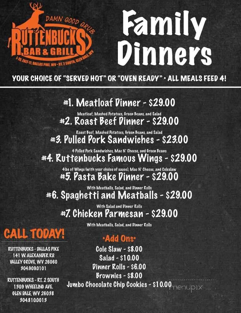 Ruttenbucks Bar & Grill Rt2 South - Glen Dale, WV menu_pic