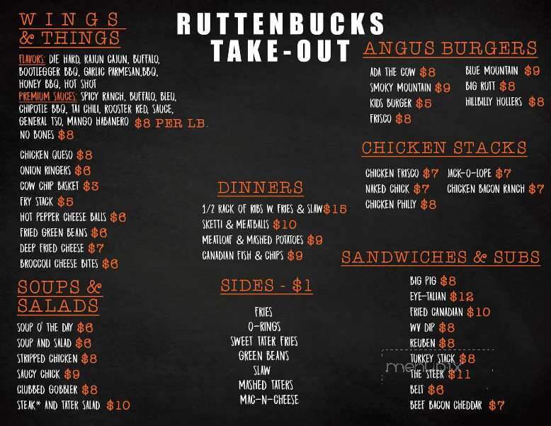 Ruttenbucks Bar & Grill Rt2 South - Glen Dale, WV menu_pic