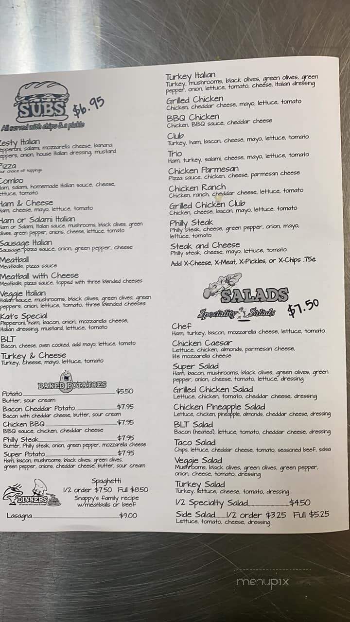 Snappy's Pizza - Fairview, TN menu_pic