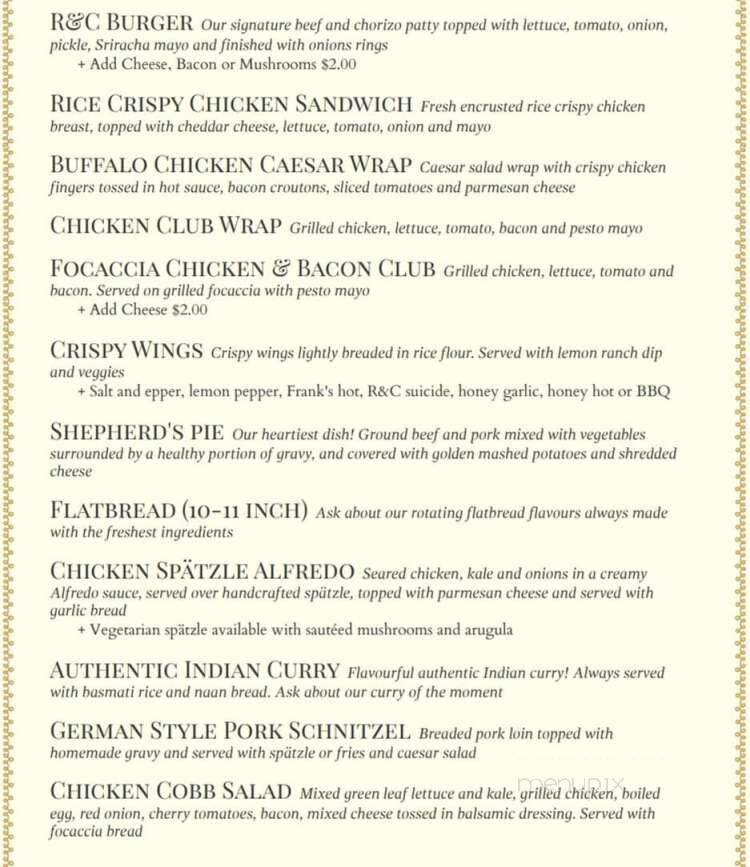 Rose & Crown Restaurant & Pub - Canmore, AB menu_pic