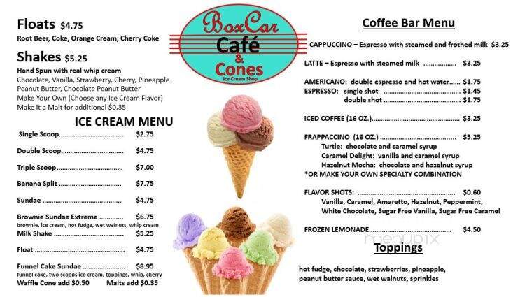 Box Car Cafe - Bryson City, NC menu_pic