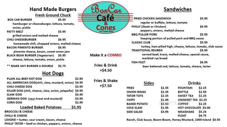 Box Car Cafe - Bryson City, NC menu_pic