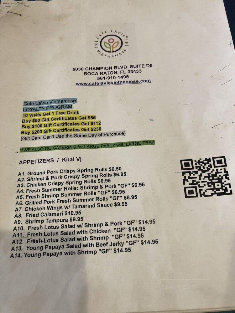 Cafe Lavie Vietnamese - Boca Raton, FL menu_pic