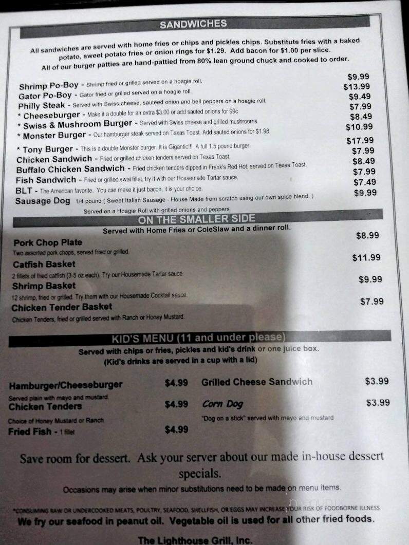 Lighthouse Grill - Ray City, GA menu_pic