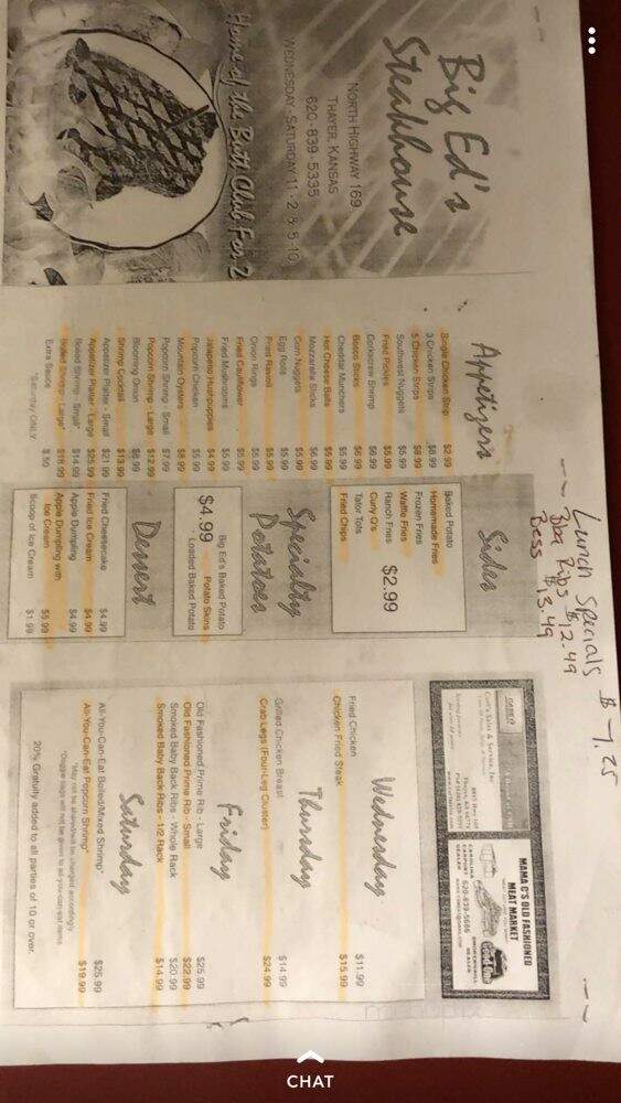 Big Ed's Steak House - Thayer, KS menu_pic