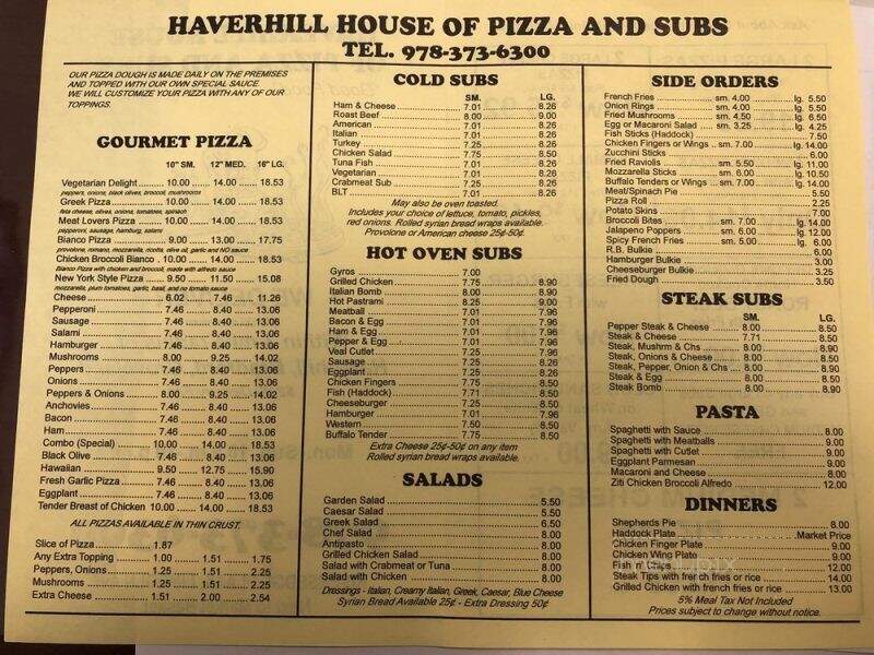 Haverhill House Of Pizza - Haverhill, MA menu_pic