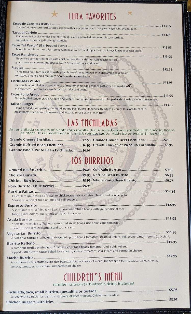 Luna Mexican Cuisine - Medford, OR menu_pic