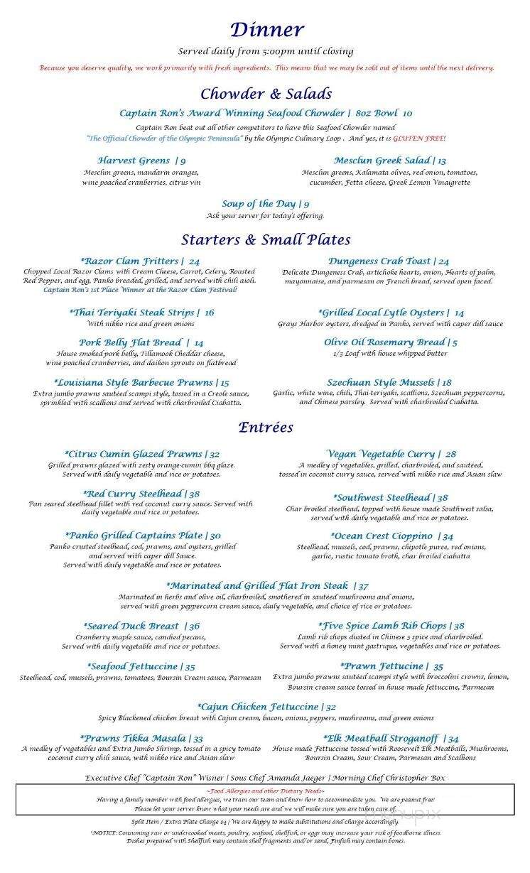 Ocean Crest Resort & Dinner - Moclips, WA menu_pic