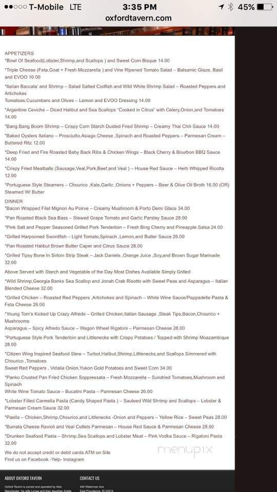 Oxford Tavern - East Providence, RI menu_pic