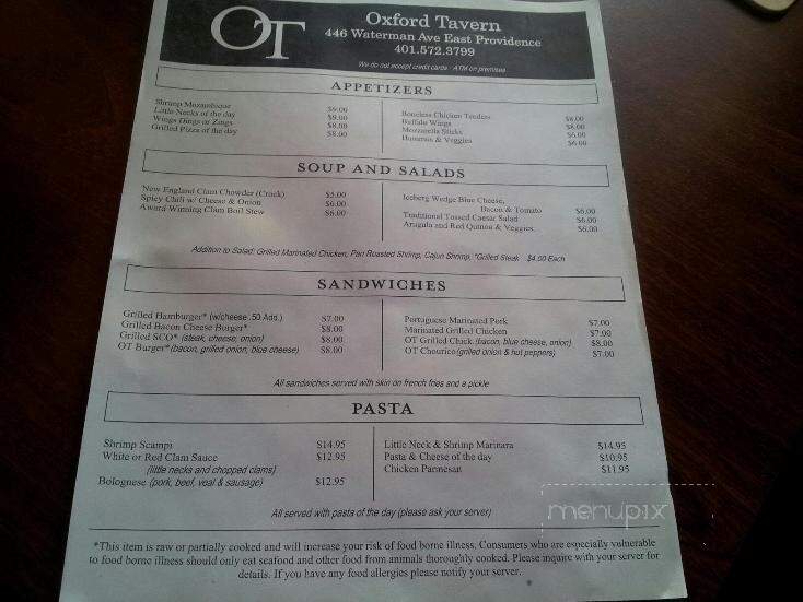 Oxford Tavern - East Providence, RI menu_pic