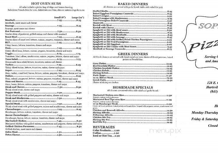 Sophia's Pizzeria - Hartsville, SC menu_pic