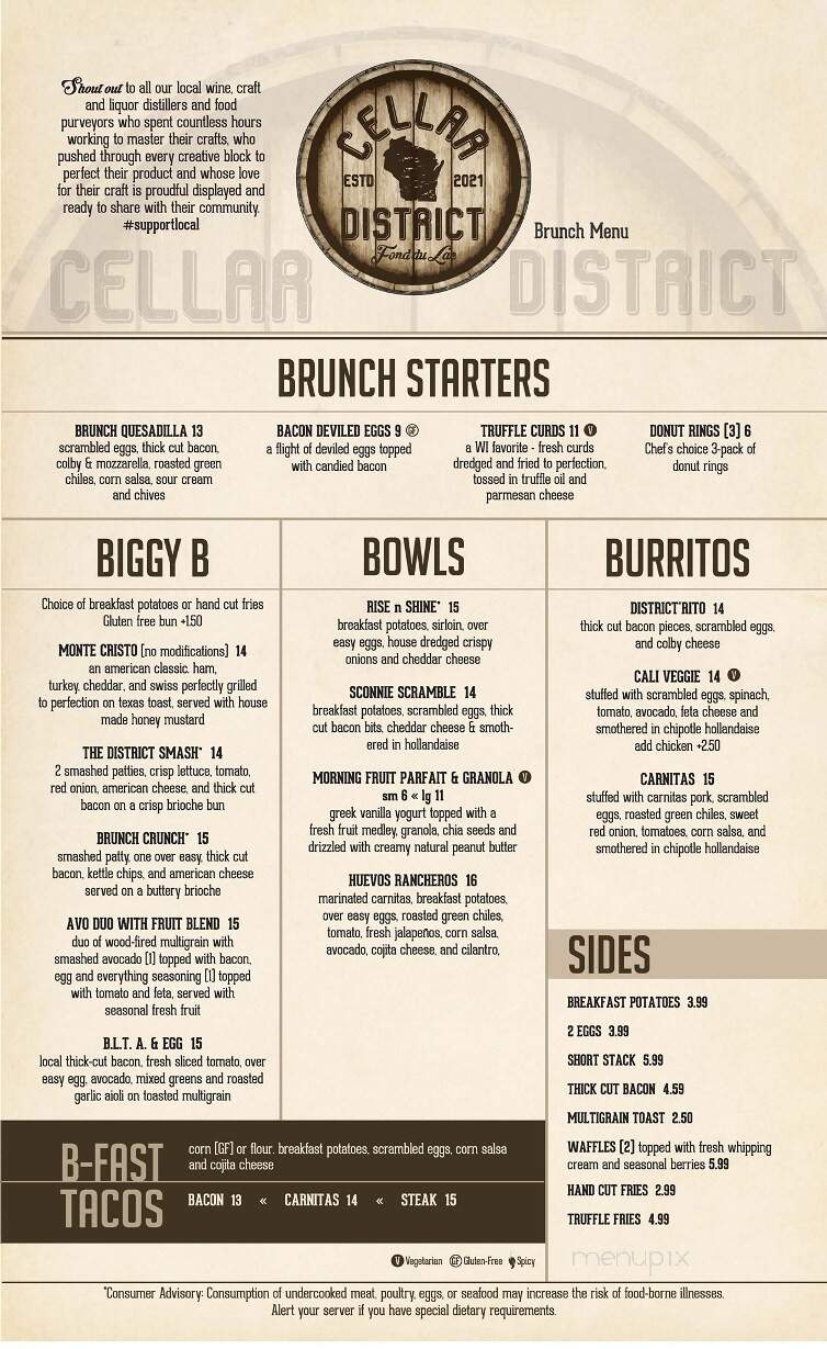 Cellar District - Fond du Lac, WI menu_pic