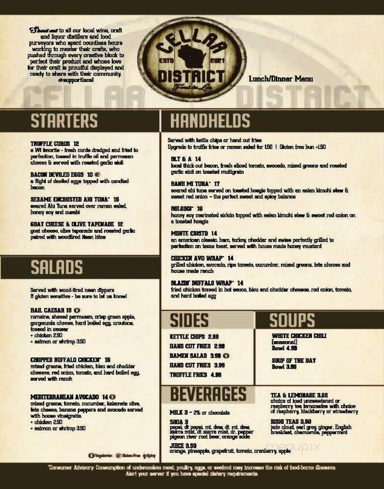 Cellar District - Fond du Lac, WI menu_pic