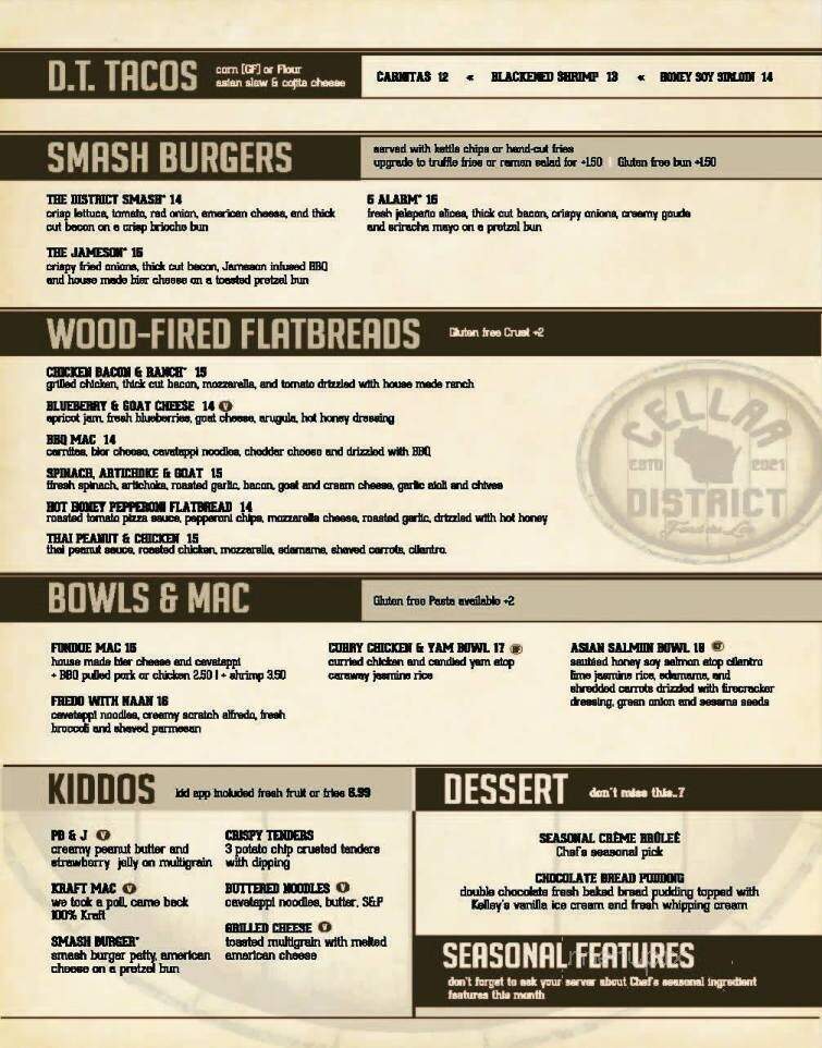 Cellar District - Fond du Lac, WI menu_pic