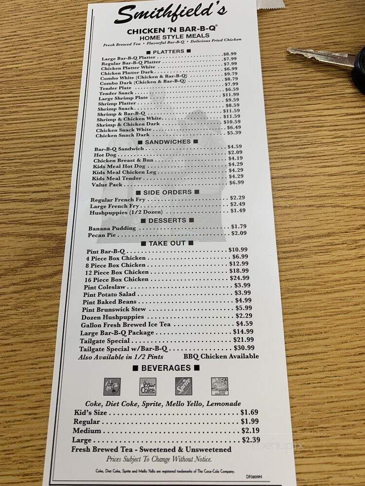 Smithfield bbq sales menu