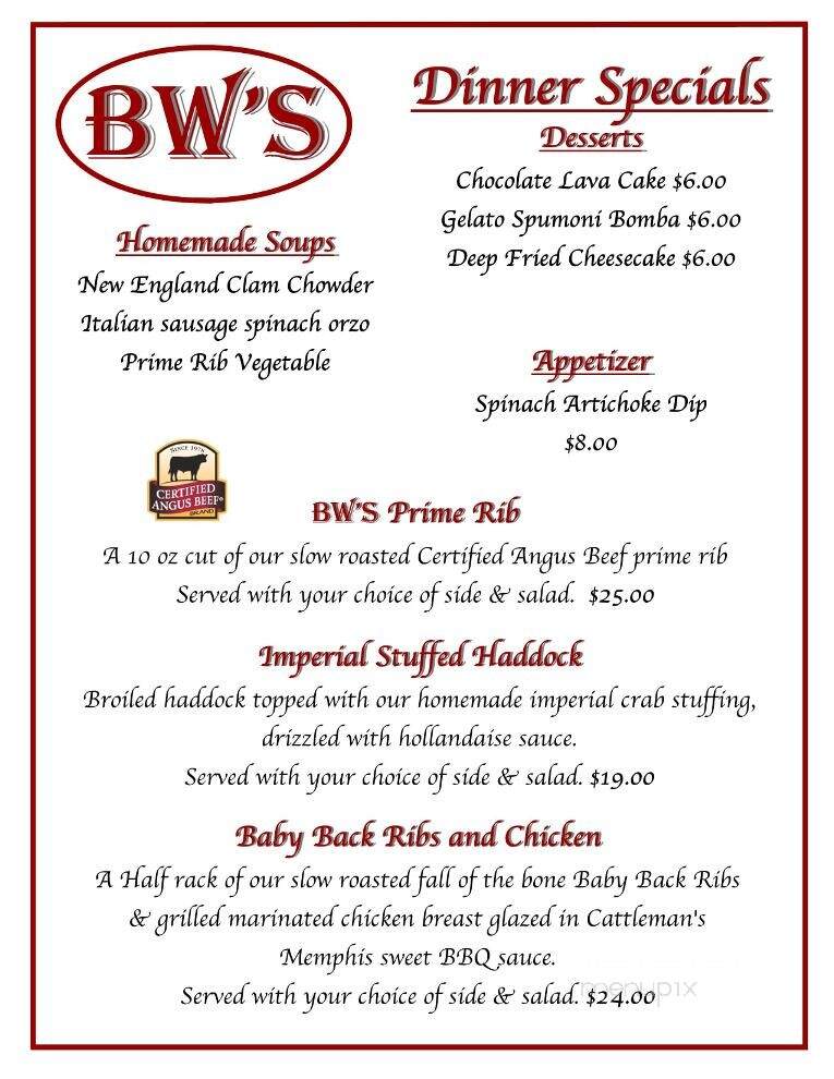 B W's Restaurant - Pavilion, NY menu_pic