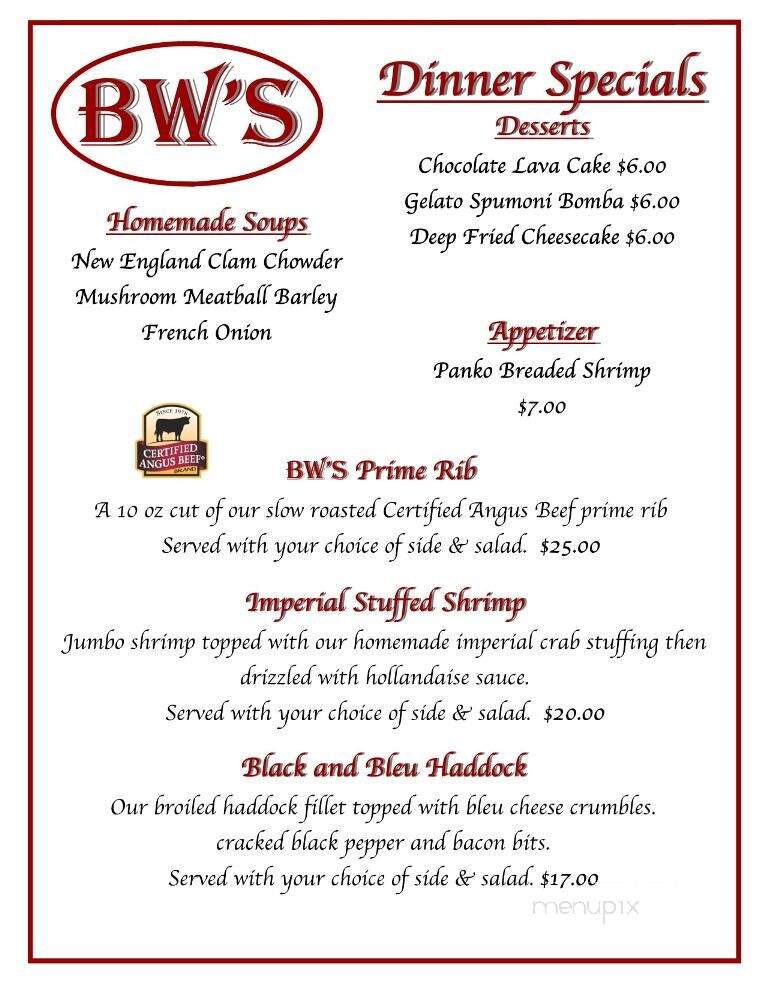 B W's Restaurant - Pavilion, NY menu_pic