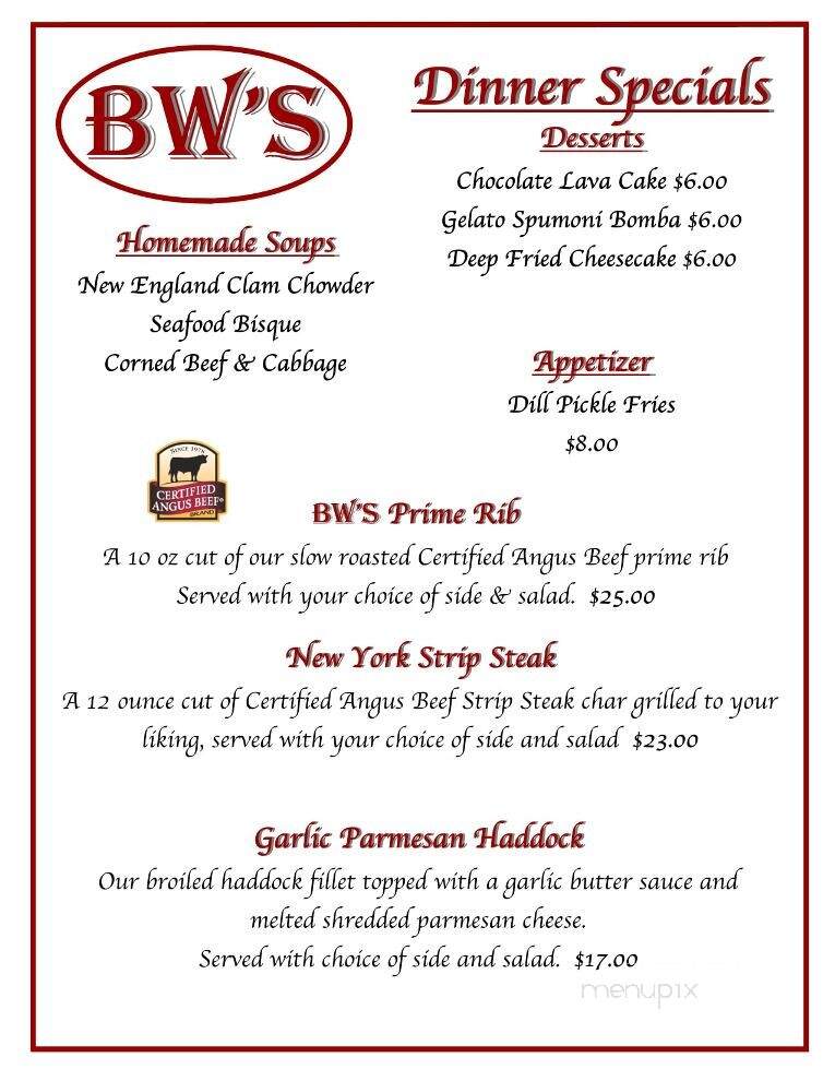 B W's Restaurant - Pavilion, NY menu_pic