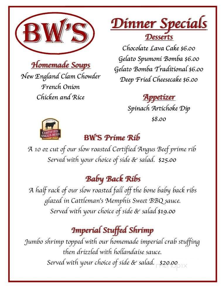 B W's Restaurant - Pavilion, NY menu_pic