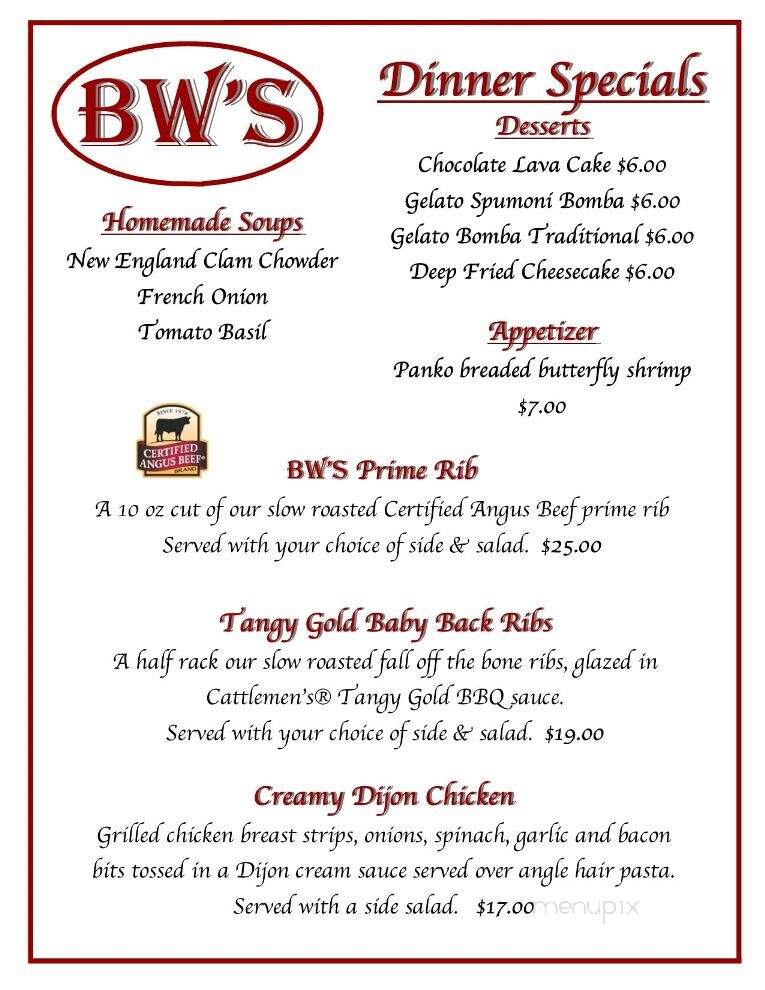 B W's Restaurant - Pavilion, NY menu_pic